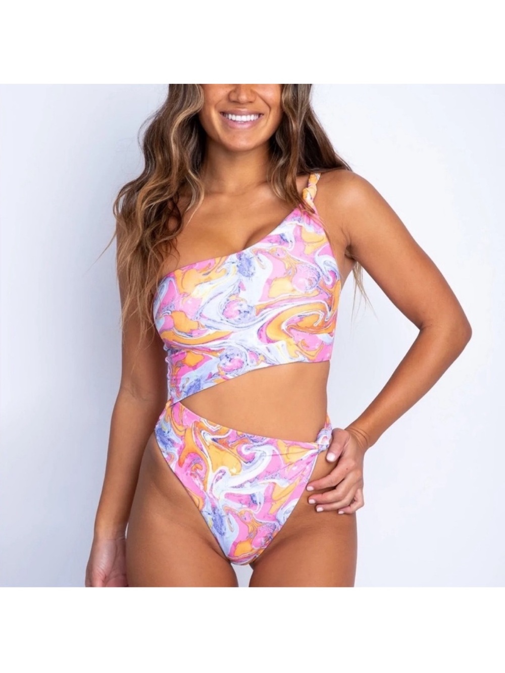 Women’s Pink Swirl One-Shoulder Cutout Bikini - Skatie Nicole Sayulita 🏝️☀️